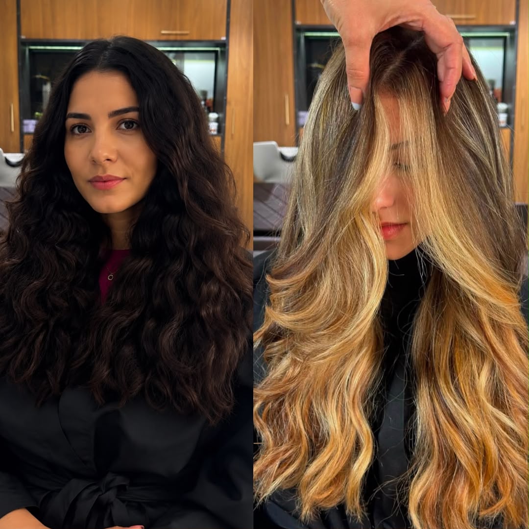 Antes e depois de uma mecha linda feita com o Método Paris